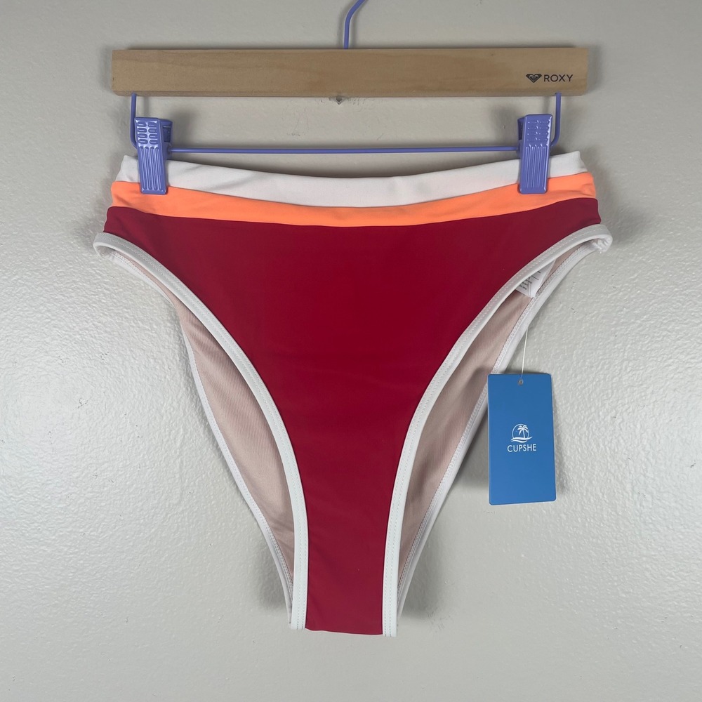 Cupshe Women's S Bikini Bottom Red Colorblock High Waisted NEW